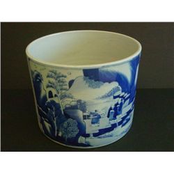 Chinese blue & white porcelain brush pot