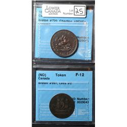 Breton # 720, Charlton # PC-5C1, CCCS EF-40; Cleaned, 1854 Halfpenny Token. Breton # 997, Lees # 2, 