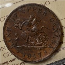 Breton # 720, Charlton # PC-5D, ICCS MS-60. 1857 Halfpenny with remaining luster.