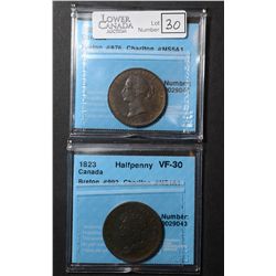 Breton # 876, Charlton # NS-5A1, CCCS EF-40, 1856 Halfpenny Token. Breton # 992, Charlton # NS-1A1, 