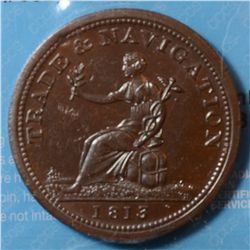 Breton # 962, Charlton # NS-20A2, CCCS AU-55, 1813 Trade & Navigation Penny.