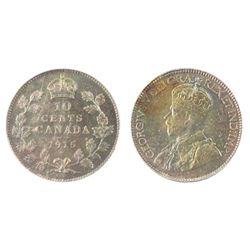 10 Cents 1915, PCGS MS-66, medium autumn shades over full original lustre. A rare date. Will be toug
