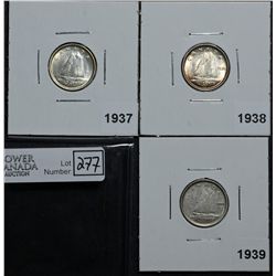 10 Cents 1937 MS-60, 1938 MS-60 & 1939 F-12. Lot of 3 coins.