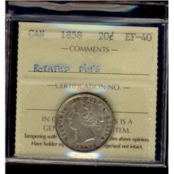 20 Cents 1858, ICCS EF-40. Rotated dies but not designated on holder.