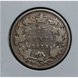 25 Cents 1875H Blunt 5 G-6 some corrosion have been srcratched off behind the effigy.