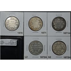 50 Cents 1870 L.C.W. G-4, 1871 AG-3, 1871H G-6, 1872H Repunched N & last A in Canada G-4, 1872H G-4.