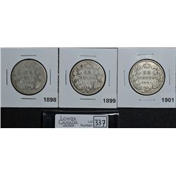 50 Cents 1898 AG-2, 1899 AG-3 & 1901 VG-10. Lot of 3 coins.