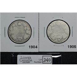 50 Cents 1904 & 1905 both AG-3. Lot of 2 coins.