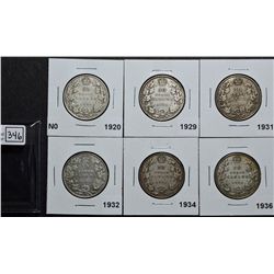 50 Cents 1920 S0 VG-8, 1929 VG-8, 1931 VG-8, 1932 VG-8, 1934 VG-8 & 1936 VG-10. Lot of 6 coins.