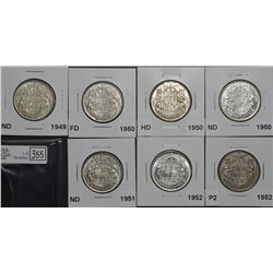 50 Cents 1949 ND EF-40, 1950 Des 0 VF-20, 1950 Des 0 VF-20, 1950 No Des 0 VF-30, 1951 EF-40, 1952 MS