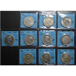 1 Dollar 1935 EF-40, 1936 EF-40, 1937 EF-45 Cld, 1938 VF-30 Cld, 1947 VF-30 P7 2x HP, 1949 EF-40, 19