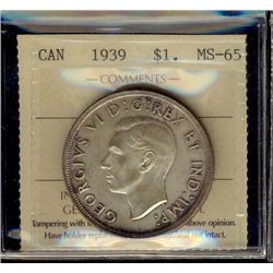 1 Dollar 1939, ICCS MS-65. Light spotty tones.