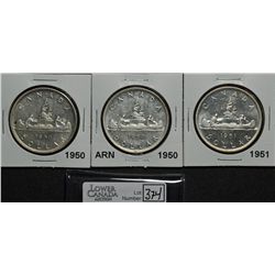 1 Dollar 1950 SWL AU-55, 1950 Arnprior EF-45, 1951 MS-60. Lot of 3 coins.