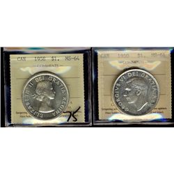 1 Dollar 1950 SWL & 1958, both ICCS MS-64. Lot of 2 coins.