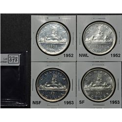 1 Dollar 1952 MS-63, 1952 NWL MS-63, 1953 NSF MS-62, 1953 SF MS-62. Lot of 4 coins.
