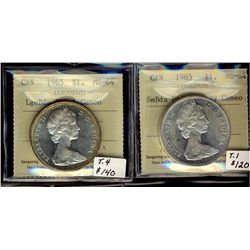 1 Dollar 1965, Small Beads Pointed 5 & Large Beads Pointed 5, both ICCS MS-64 Cameo to Heavy Cameo. 