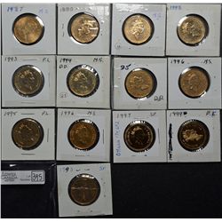 1 Dollar 1987, 1990, 1992 Loon, 1993, 1993 UNC, 1994 Remembrance, 1995 Loon, 1995 Loon UNC, 1996, 19