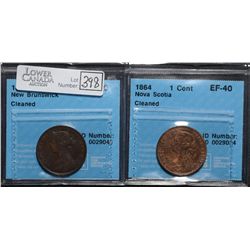 New Brunswick; 1 Cent 1861, CCCS VF-30; Cleaned. Nova Scotia; 1 Cent 1864, CCCS EF-40; Cleaned. Lot 