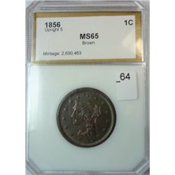 1856 UPRIGHT 5 LARGE CENT PCI MS-65  BN