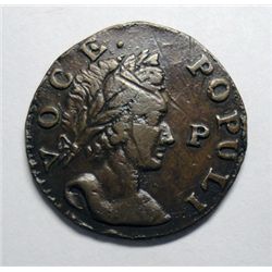 1760  Hibernia Voce Populi Colonial  halfpenny  P in front of face  VF30