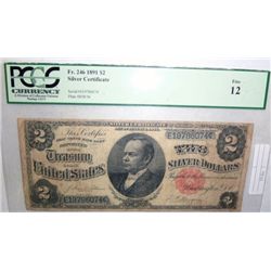 1891 $2.00 SILVER CERTIFICATE FR 246 PCGS FINE 12
