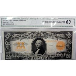 1922 $20.00 GOLD CERTIFICATE FR. 1187 CGA63 BEAUTIFUL NOTE SUPER COLOR!