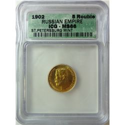 1902 RUSSIAN 5 ROUBLE ICG MS-66
