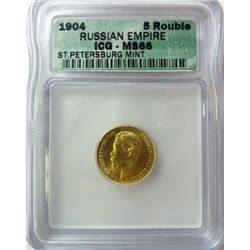 1904 RUSSIAN 5 ROUBLE ICG MS-66