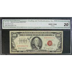 1966 $100 U.S. NOTE, FR-1550 CGA, VF20,writing