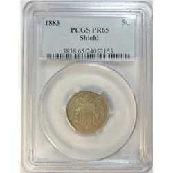 1883 proof  shield nickel  PCGS PR65