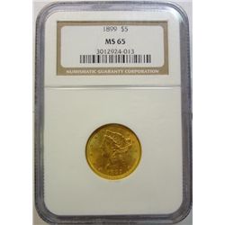 1899 $5 gold    NGC65