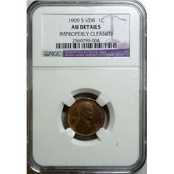 1909SVDB Lincoln penny NGC AU cleaned