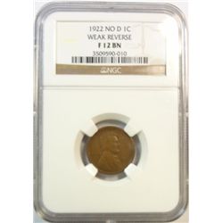 1922 no D Lincoln penny  NGC12BN