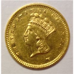 1858 T3 $1 Gold  AU