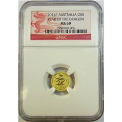 2012 $5  1/20 th oz. Australia Dragon Gold  NGC69
