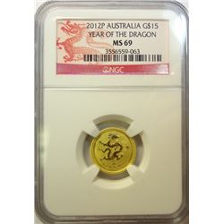2012 $15  1/10 th oz. Australia Dragon Gold  NGC69