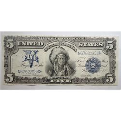 1899 $5 SILVER CERTIFICATE INDIAN CHIEF AU/UNC NICE