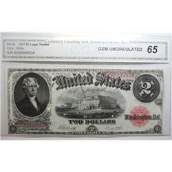 1917 $2 LEGAL TENDER CGA 65 GEM