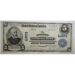 1902 $5 NATIONAL BOSTON, MASS 3RD ISSUE VF-XF