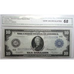 1914 $10 FEDERAL RESERVE NOTE CGA 68