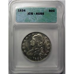 1834 BUST HALF DOLLAR ICG AU-55 TONS OF LUSTRE!