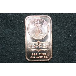 2012 Copper Ingot, .999 Fine 1 Oz.