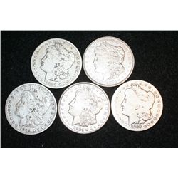 1888-S, 1891, 1899-O, 1921-D & 1921-S Silver Morgan $1, lot of 5