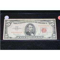 1963 United States Note $5, Red Seal, #A62939912A