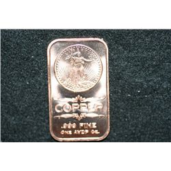 2012 Copper Ingot, .999 Fine 1 Oz.