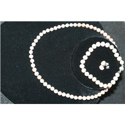 Lavender Colored Cultured Pearl 18  Necklace; Bracelet 7.5  & Post Earrings