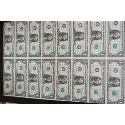 1985 US Federal Reserve Note $1, Richmond VA Reserve, Uncut Sheet, lot of 16