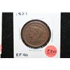 Image 1 : 1851 Large One Cent, EF40