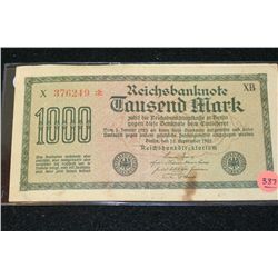 1922 German 1000 Fausend Mark Foreign Bank Note