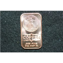 2012 Copper Ingot, .999 Fine 1 Oz.